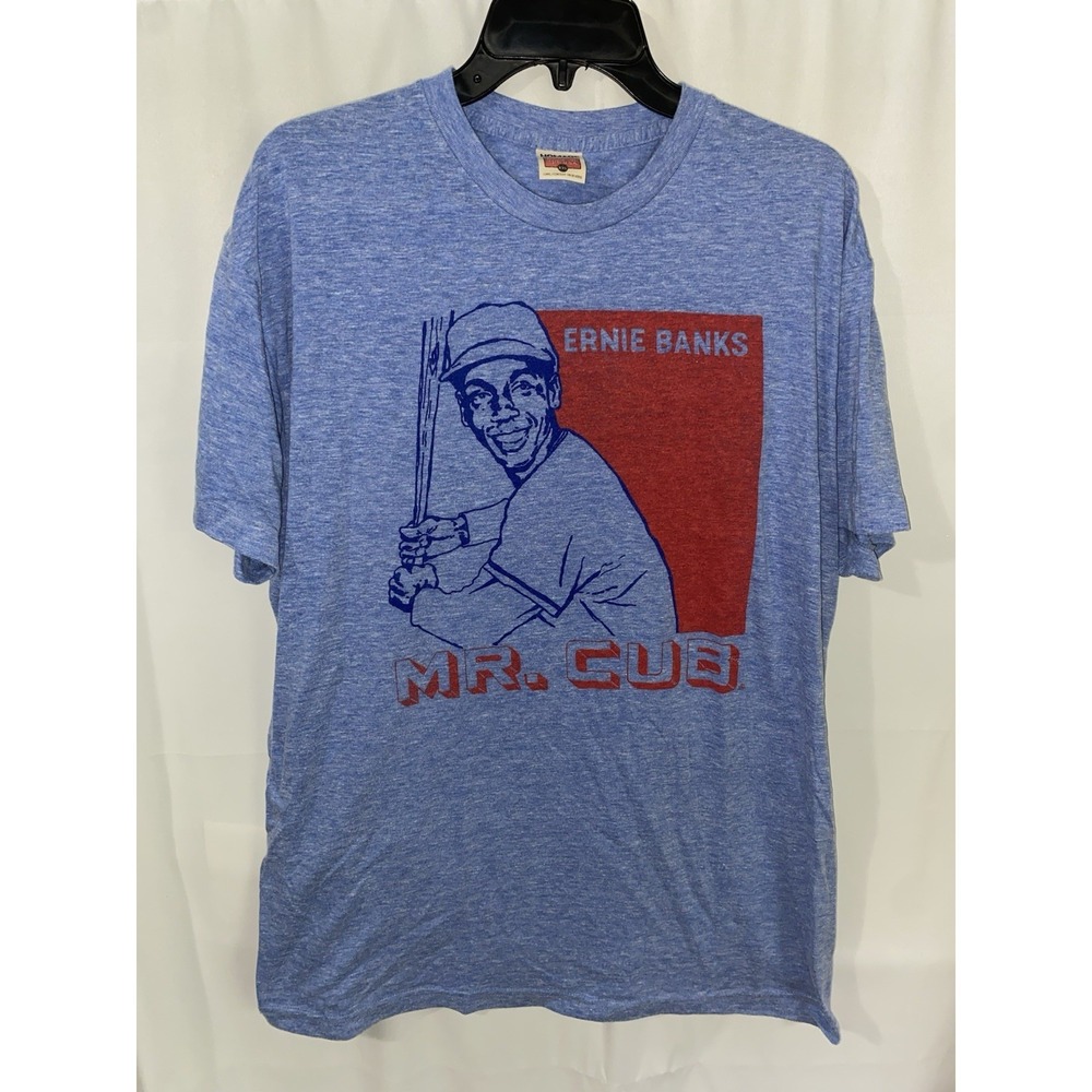 Homage Mr Cub Ernie Banks Chicago Cubs Baseball Blue T Shirt XXL